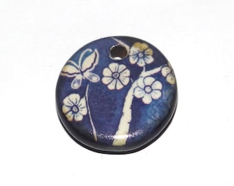Ceramic Flower Charm Pendant Porcelain Handmade 20mm CC9-4