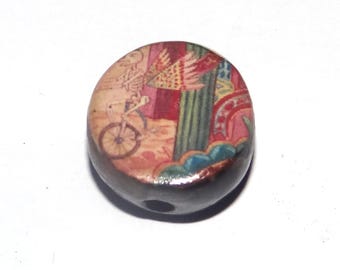 Ceramic Mexican Art Focal Bead Handmade Pottery Beads 16mm PP4-1