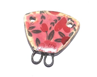 Ceramic Floral Connector Charm Pendant Porcelain Handmade 25mm PP9-4