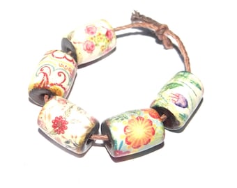 Ceramic Barrel Bead Set Handmade Porcelain 13mm