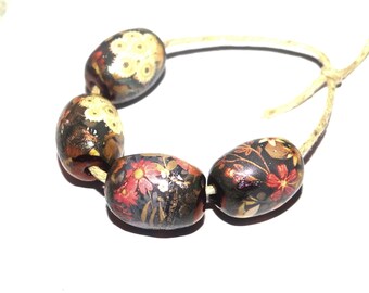Ceramic Floral Bead Set Handmade Porcelain 15mm