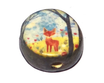 Ceramic Fox Focal Bead Handmade Pottery Beads 20mm PP2-1