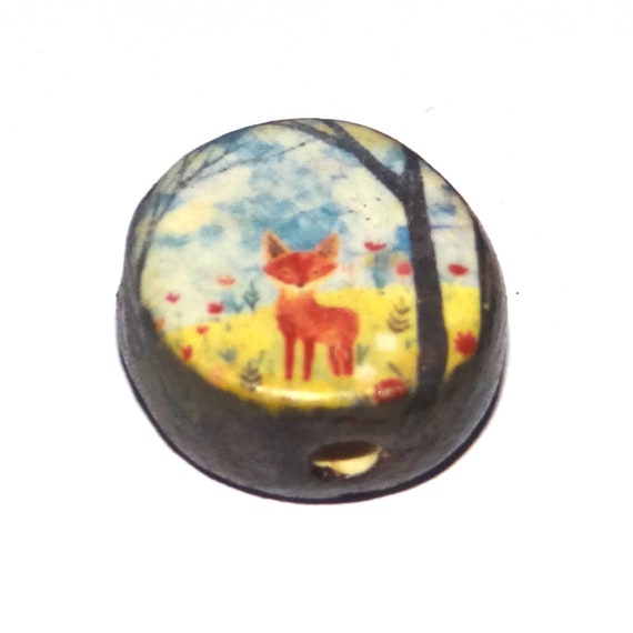 Ceramic Fox Focal Bead Handmade Pottery Beads 20mm PP2-1