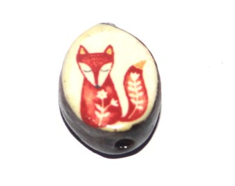 Ceramic Fox Focal Bead Handmade Pottery Beads 18mm PP7-2