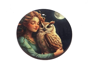 Wooden Two Sided Owl Pendant Handmade 30mm MM10-1