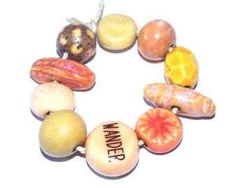 Ceramic Bead Set Textured Glazed Pottery Clay Handmade Porcelain 8-15mm