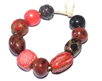 Ceramic Bead Set Textured Glazed Pottery Clay Handmade Porcelain 8-12mm