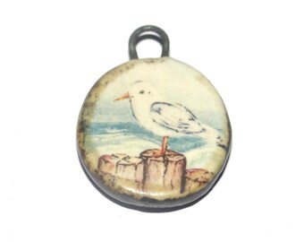 Ceramic Seagull Charm Pendant Porcelain Handmade 27mm CC9-4