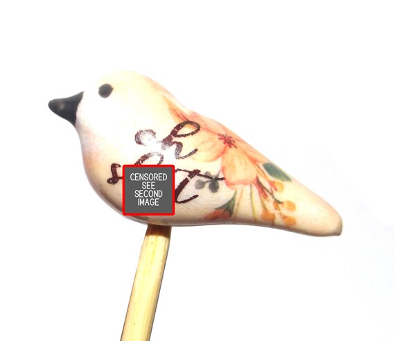 Ceramic Sweary Bird Bead Focal Handmade Rustic Floral Quote Word Sculpture Porcelain 35mm