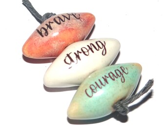 Ceramic Quote Word Bead Set Beads Handmade Pointy 1" CC8-1