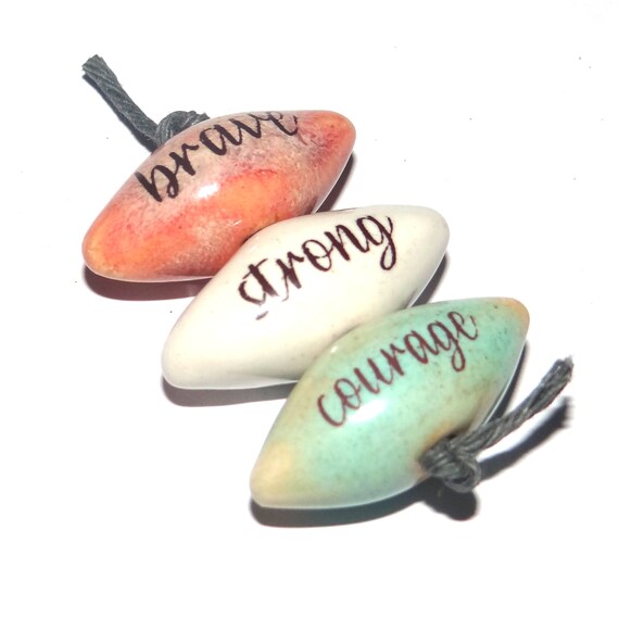 Ceramic Quote Word Bead Set Beads Handmade Pointy 1" CC8-1