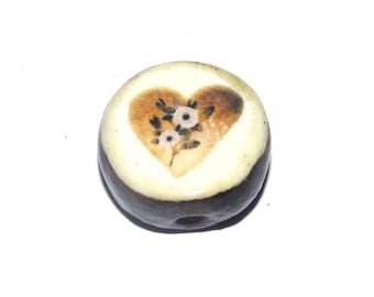 Ceramic Heart Focal Bead Handmade Pottery Beads 16-18mm BB2-3