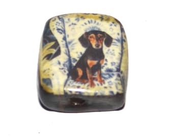 Ceramic Dog Focal Bead Handmade Pottery Beads 20mm PP8-4