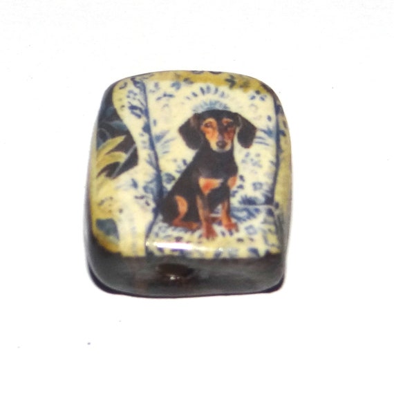 Ceramic Dog Focal Bead Handmade Pottery Beads 20mm PP8-4