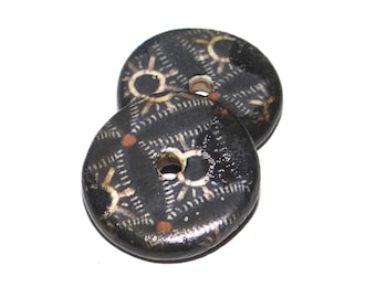 Ceramic Floral Patterned Disk Charms Beads Pair Porcelain 15mm PP2-3
