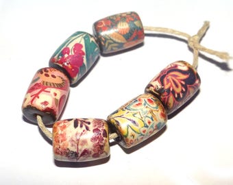 Ceramic Floral Bead Set Handmade Porcelain 13mm