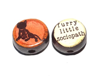 1 Ceramic Double Sided Quote Bead Porcelain Handmade 15mm BB6-4