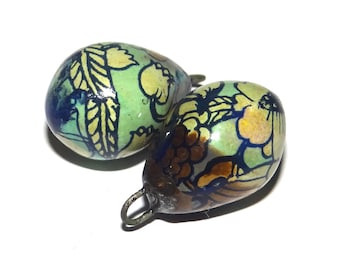 Ceramic Floral Drops Charms Pair Porcelain Earring Beads 20mm CC2-2