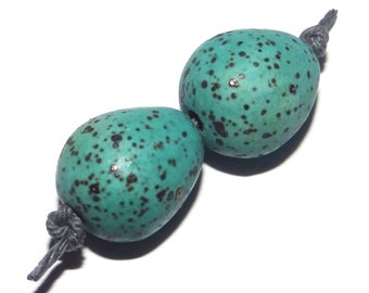 Ceramic Speckled Egg Bead Pairs Turquoise Beads Handmade 15mm