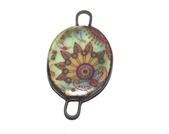 Ceramic Paisley Connector Charm Pendant Porcelain Handmade 30mm PP9-4