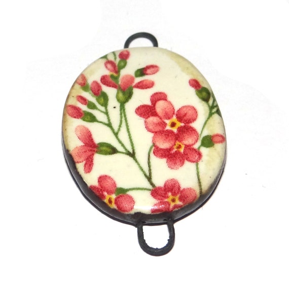Ceramic Floral Pendant Handmade Focal Porcelain 35mm CC5-2