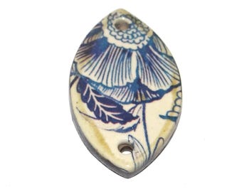 Ceramic Flower Pendant Handmade Focal Porcelain 32mm CC4-3