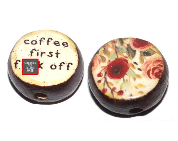 1 Ceramic Double Sided Quote Bead Porcelain Handmade 25mm 1" PP6-1