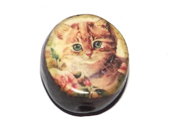 Ceramic Cat Focal Bead Handmade Pottery Beads 20mm BB3-3