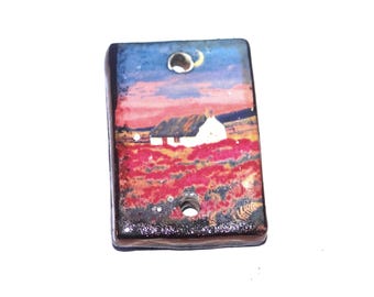 Ceramic Scottish Cottage Pendant Handmade Focal Porcelain 26mm CC7-1