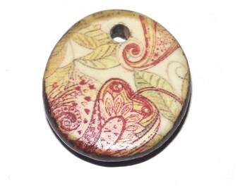 Small Ceramic Paisley Pendant Charm Handmade Focal Porcelain 20mm BB9-1