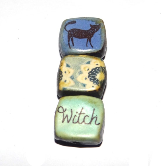 Ceramic Quote Bead Set Cube Beads Handmade Floral Flower Beads CC8-4