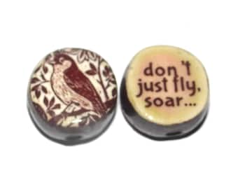 1 Ceramic Double Sided Quote Bead Porcelain Handmade 19mm CC6-1