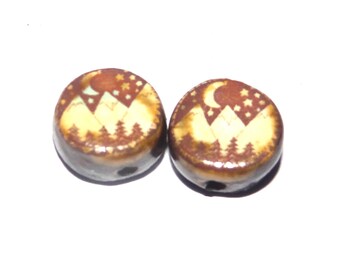 Ceramic Mountain Cloud Beads Pair Porcelain 15mm CC10-2
