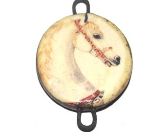Ceramic Horse Connector Pendant Porcelain Handmade 30mm CC7-4