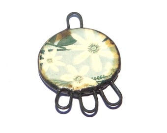 Ceramic Floral Connector Charm Pendant Porcelain Handmade 30mm PP9-4