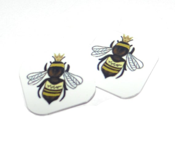 Metal Faux Tin Queen Bee Earring Charms Handmade Faux Tin 16mm 5/8" MC2-2