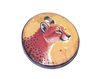 Ceramic Cheetah Pendant Handmade Focal Porcelain 25mm CC7-1