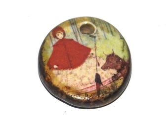 Ceramic Red Riding Hood Charm Pendant Porcelain Handmade 17mm PP10-1