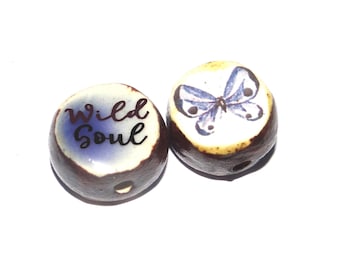 1 Ceramic Quote Bead Flower Porcelain Two Sided Handmade  16-18mm PP6-2
