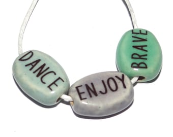 Porcelain Quote Bead Set Porcelain Handmade 15mm 0.6" CC6-2