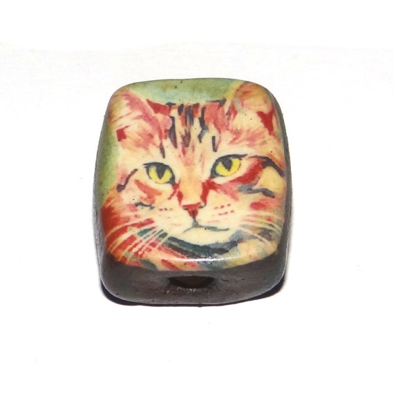 Ceramic Cat Focal Bead Handmade Pottery Beads 20mm PP8-1