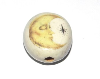 Ceramic Moon Focal Bead Handmade Pottery Beads 17mm PP6-4