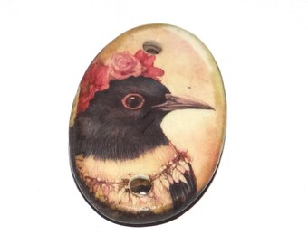 Ceramic Bird Pendant Handmade Focal Porcelain 30mm CC7-3