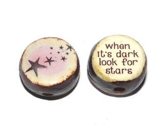 1 Ceramic Stars Double Sided Quote Bead Handmade 13mm BB3-3