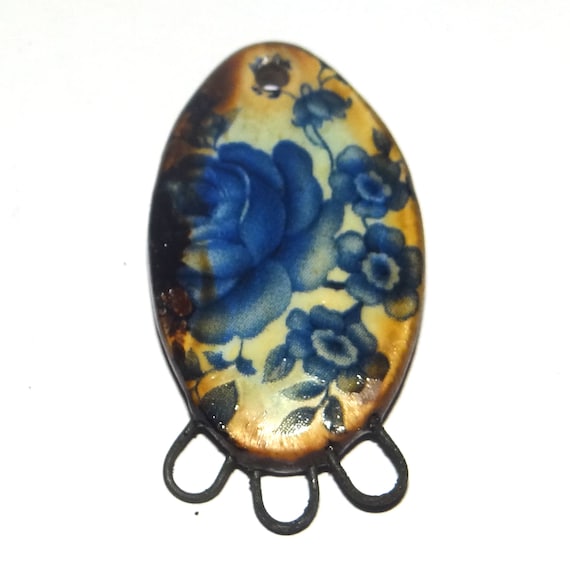 Ceramic Floral Pendant Handmade Focal Porcelain 30mm CC5-2