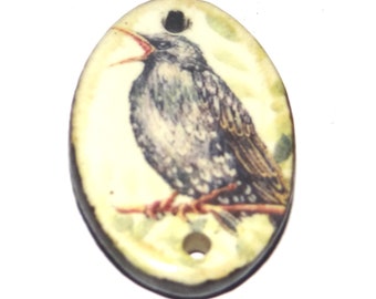 Ceramic Bird Pendant Handmade Focal Porcelain 30mm CC7-3