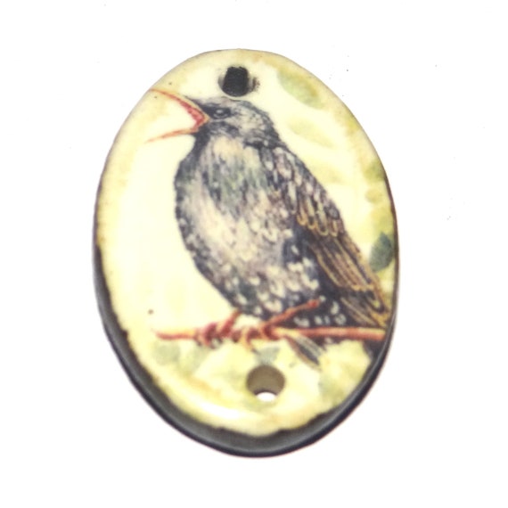 Ceramic Bird Pendant Handmade Focal Porcelain 30mm CC7-3