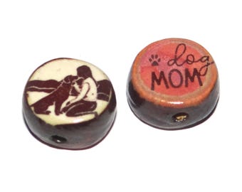 1 Ceramic Dog Double Sided Quote Bead Porcelain Handmade 15mm BB8-4