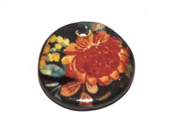Ceramic Flower Pendant Handmade Focal Porcelain 23mm PP8-3