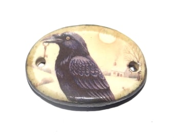 Ceramic Raven Bracelet Bar Cuff Porcelain 30mm CC5-3